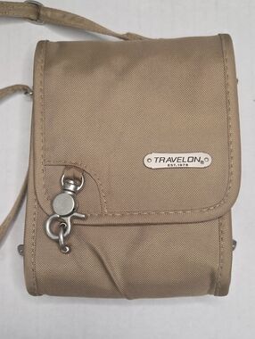 Travelon Small Crossbody Security Pouch in Beige With Belt Clip